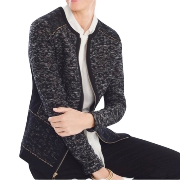 Chicos size 2 Mixed Jacquard Tweed and Jersey Knit Stylish Jacket (US L) NWOT - Picture 1 of 9